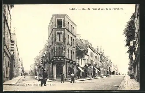 AK Flers, Rue de Paris et rue de la Planchette