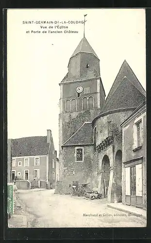 AK Saint-Germain-de-la-Coudre, Vue de l`Église et Porte de l`ancien Château