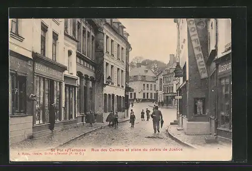 AK St-Pol-sur-Ternoise, Rue des Carmes et place du palais de Justice
