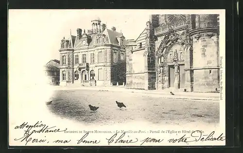 AK La Neuville-au-Pont, Portail de l`Eglise et Hotel de Ville