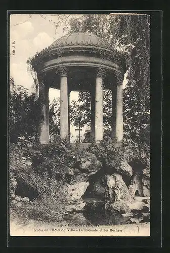 AK Épernay, Jardin de l'Hotel de Ville, la Rotonde et les Rochers