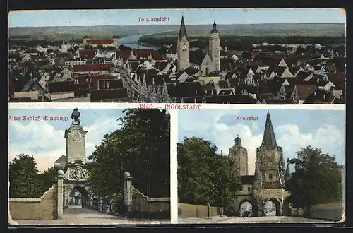 AK Ingolstadt, Totalansicht, Altes Schloss, Kreuztor