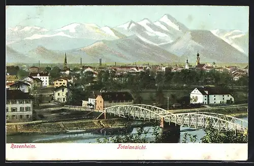 AK Rosenheim, Totalansicht mit Brücke