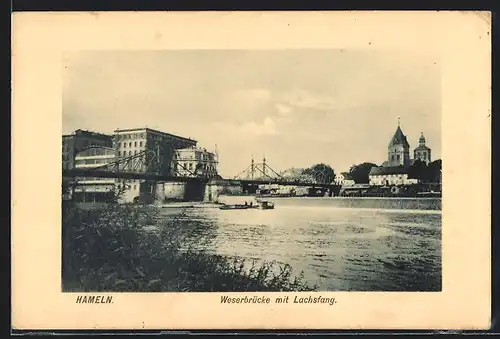 AK Hameln, Weserbrücke mit Lachsfang