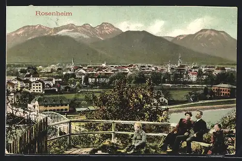 AK Rosenheim, Gesamtansicht mit Bergpanorama