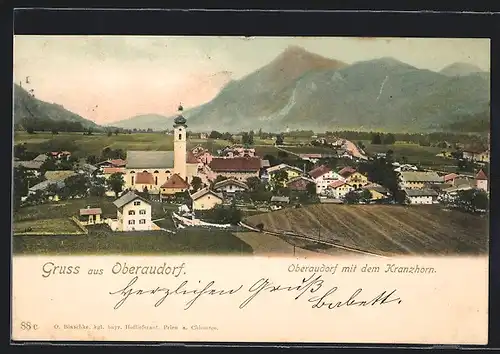 AK Oberaudorf, Totalansicht mit Blick auf das Kranzhorn