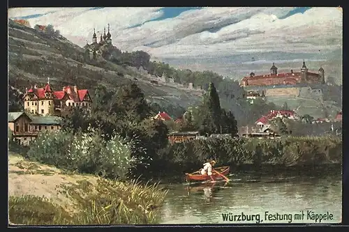 AK Würzburg, Festung mit Käppele und Boot