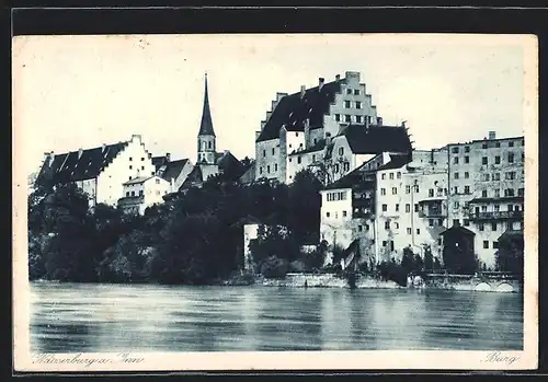 AK Wasserburg, Blick über den Inn auf die Stadt