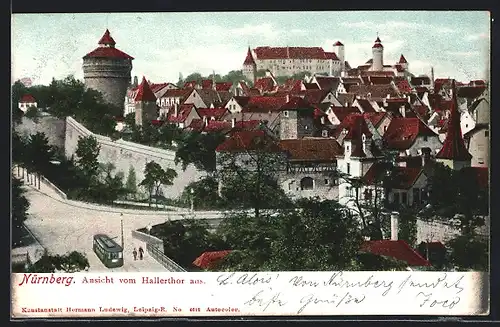 AK Nürnberg, Ansicht vom Hallerthor aus, Strassenbahn