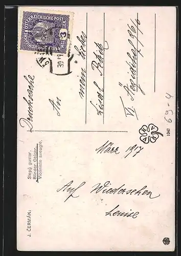 Künstler-AK J. Cermak, Blinder Geiger