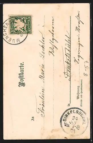 Lithographie Münchner Kindl als Bergsteiger