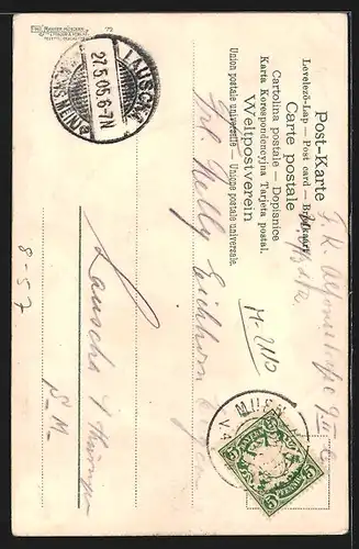 Lithographie Münchner Kindl mit Pfeil und Bogen