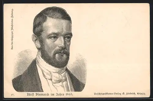AK Portrait von Fürst Bismarck im Anzug im Jahre 1845