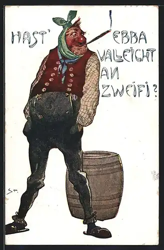 AK Hast Ebba Valeicht an Zweifi? Mann mit Fieberthermometer im Mund