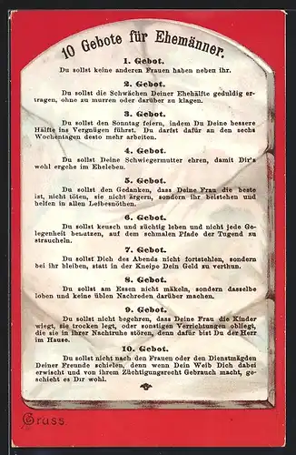 AK Zehn Gebote für Ehemänner, Scherz