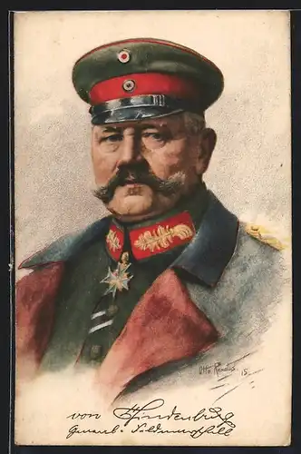 Künstler-AK Generalfeldmarschall Paul von Hindenburg in Uniform mit Pour le Merite Orden