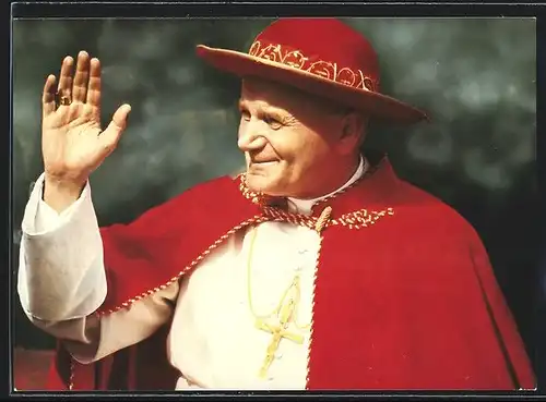 AK Papst Johannes Paul II. mit rotem Umhang und Hut