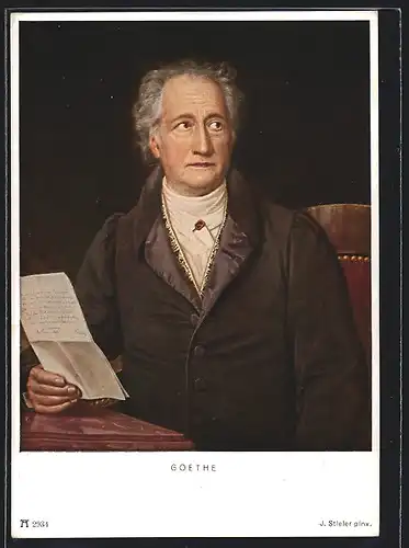 AK Portrait Johann Wolfgang von Goethe hält ein Dokument