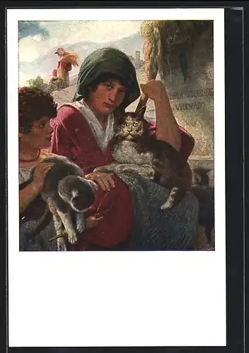 Künstler-AK Vicovaro, Kinder und Katzen, Pro Juventute