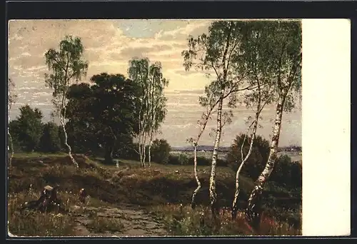 Künstler-AK Pro Juventute, Birkenlandschaft, Paysage de bouleaux