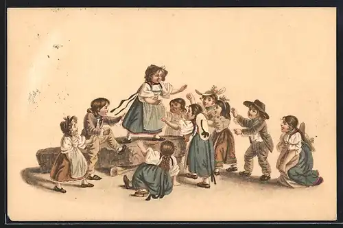 Künstler-AK Kindergruppe beim Tanzen, Pro Juventute