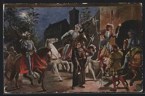 Künstler-AK Martin Luthers Ankunft auf der Wartburg