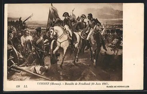 Künstler-AK Vernet, Bataille de Friedland 1807, Napoleon zu Pferd