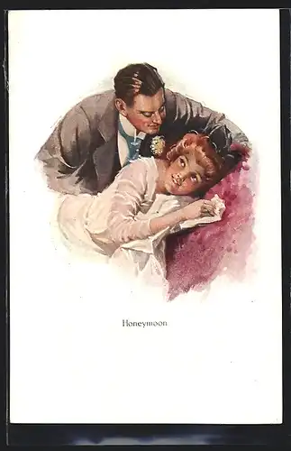 Künstler-AK Honeymoon, Frisch verliebtes Paar