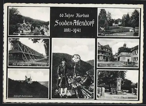 AK Sooden-Allendorf, 60jähriges Jubiläum, Festpostkarte 1941, Altes Tor - Pfennigstube, Kurgarten, Gradierwerk