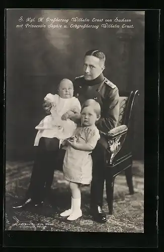 Foto-AK Grossherzog Wilhelm Ernst von Sachsen mit Sophie und Wilhelm Ernst