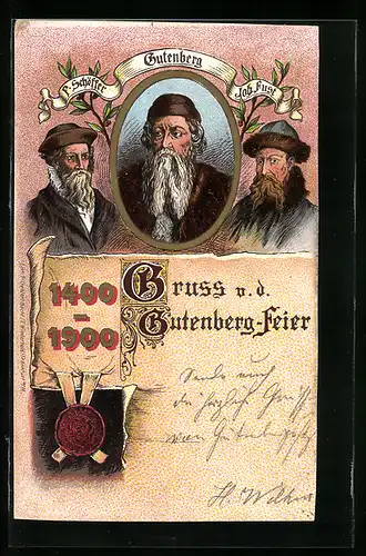 AK Gutenberg, P. Schöffer u. Joh. Fust, Gutenberg-Feier 1900