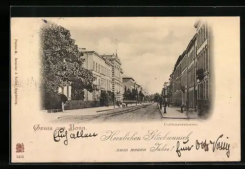 AK Bonn /Rh., Partie in der Coblenzerstrasse, Neujahrsgruss