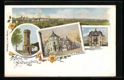 Lithographie Dresden-Niedersedlitz, Cafe Kühne, Geschäftshaus von J. Mohaupt