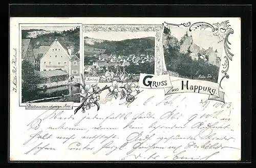 AK Happurg, Gasthaus zum schwarzen Ross, Hohler Fels, Ortsansicht