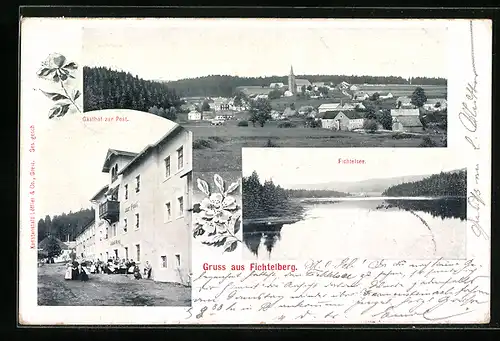 AK Fichtelberg, Gasthof zur Post, Fichtelsee, Ortspanorama