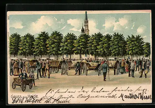 Lithographie Heide, Heider Jahrmarkt auf dem Marktplatz