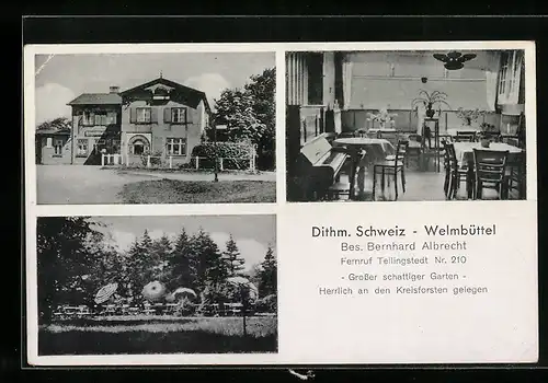 AK Welmbüttel /Dithm. Schweiz, Gasthaus von Bernhard Albrecht, Garten- u. Innenansicht