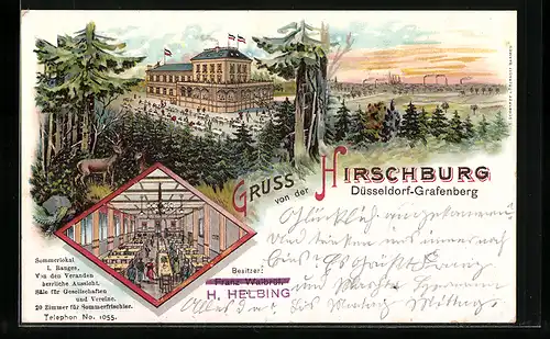 Lithographie Düsseldorf-Grafenberg, Gasthaus Hirschburg von F. Walbrül