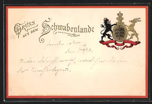 Präge-Lithographie Wappen des Schwabenlandes