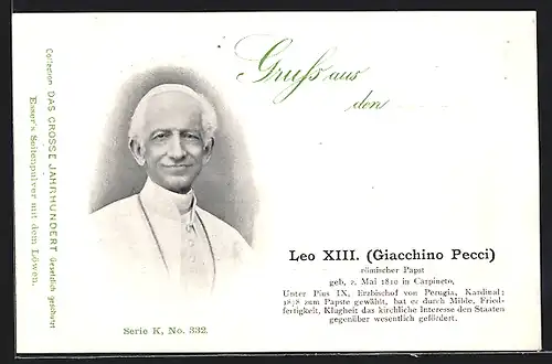 AK Portrait Papst Leo XIII., Giacchino Pecci