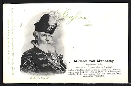 AK Michael von Muncacsy, Portrait des ungarischen Malers in seiner Tracht