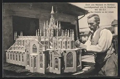 AK Dom von Mailand im Rohbau, Laubsägearbeit von G. Niederer, Modellbau