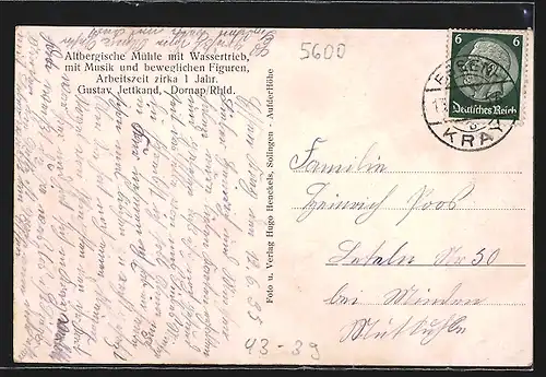 AK Altbergische Mühle, mit oberschlägigem Mühlrad, Wasserbetrieb mit Musik und beweglichen Figuren, Modellbau