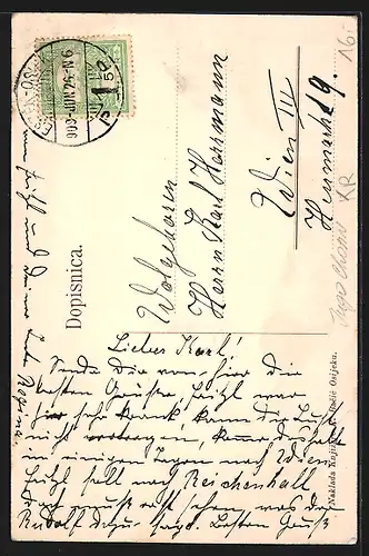 AK Osijek, Kapuziner-Gasse mit Kirche