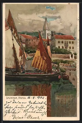 Künstler-AK Raoul Frank: Lovrana, Blick zum Hafen
