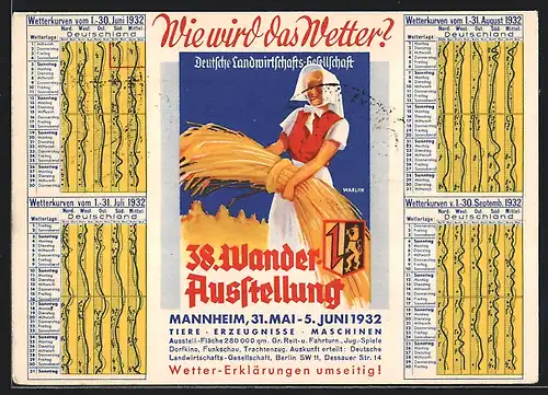 AK Mannheim, 38. Wander-Ausstellung 1932, Wetterkurven