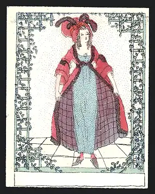 Künstler-AK Wiener Werkstätte Nr. 694, Dame mit Federhut im Kleid, Ephemera