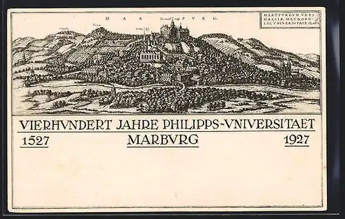 Künstler-AK Ganzsache PP101C5 /01: Marburg, Ortsansicht, Vierhundert Jahre Philipps-Universität 1527-1927