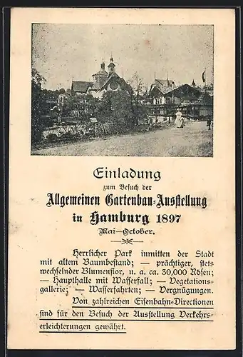 AK Ganzsache PP8C2: Hamburg, Einladung Allgemeine Gartenbau-Ausstellung 1897