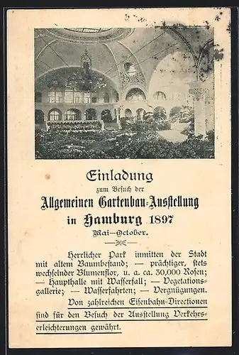 AK Ganzsache PP8C2 /04: Hamburg, Allgm. Gartenbau-Ausstellung 1897, Ausstellung-Saal